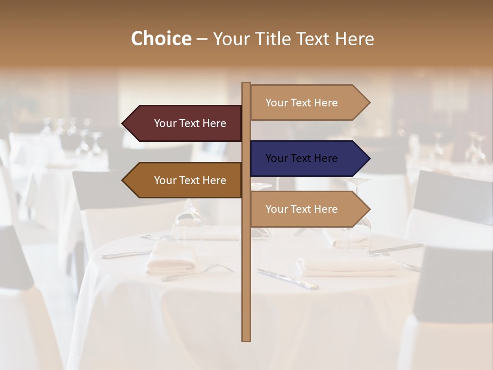 A Restaurant With White Tables And Black Chairs PowerPoint Template