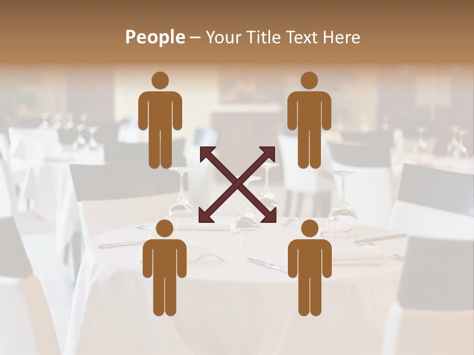 A Restaurant With White Tables And Black Chairs PowerPoint Template