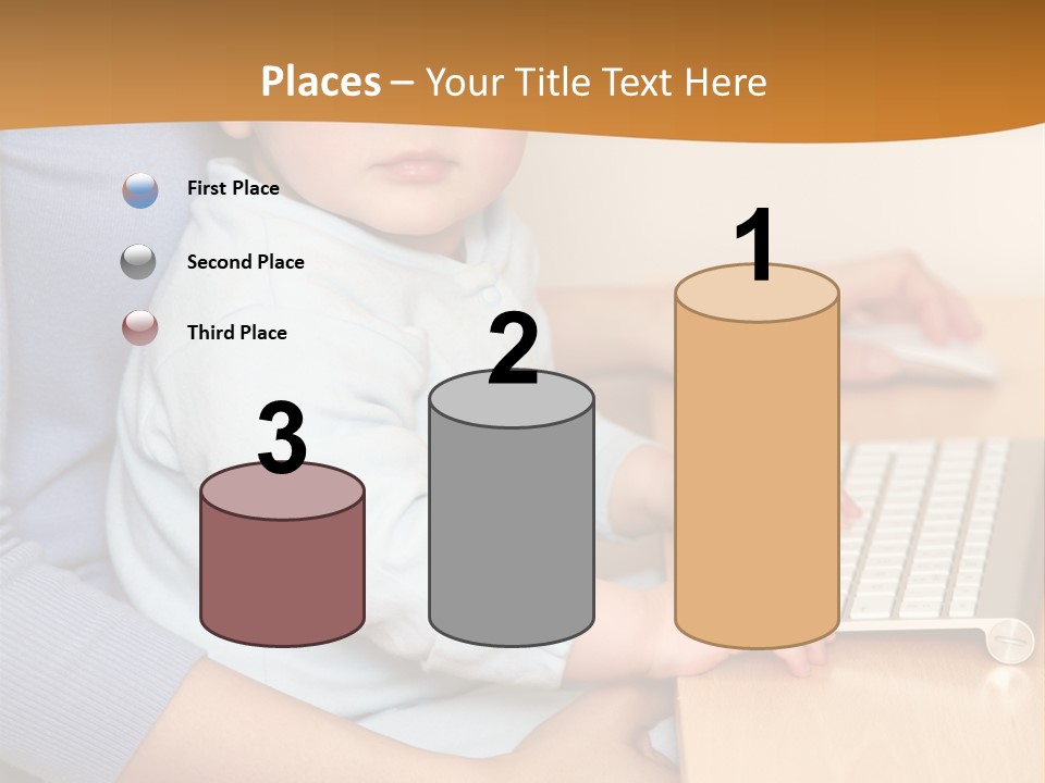 A Woman Holding A Baby Using A Laptop Computer PowerPoint Template