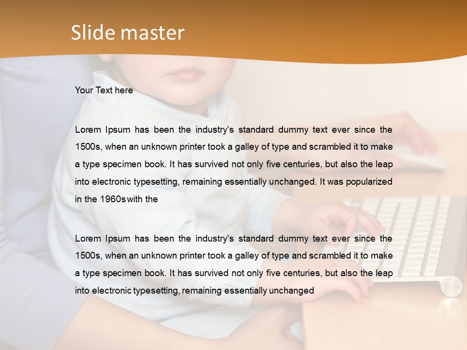 A Woman Holding A Baby Using A Laptop Computer PowerPoint Template