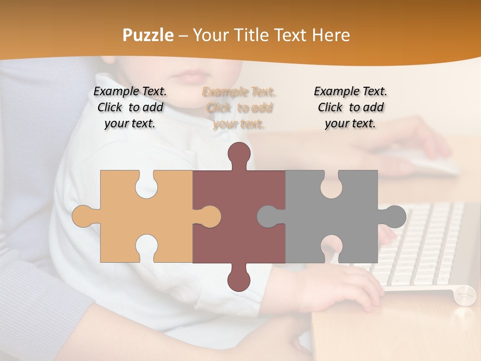 A Woman Holding A Baby Using A Laptop Computer PowerPoint Template