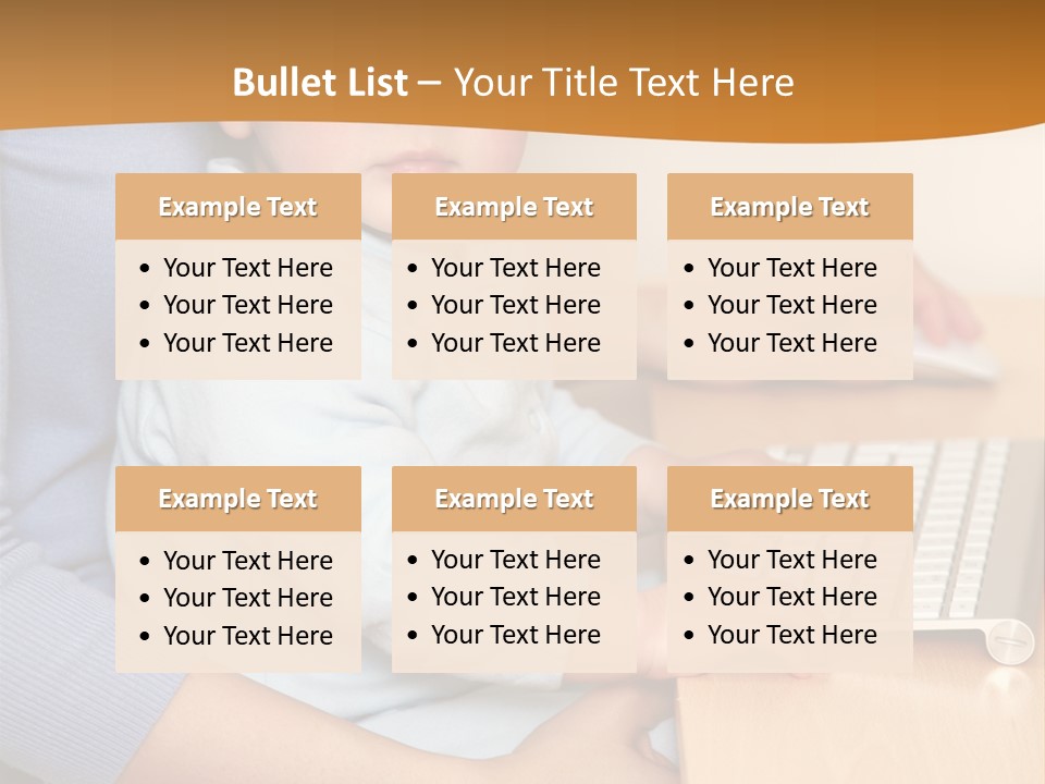 A Woman Holding A Baby Using A Laptop Computer PowerPoint Template