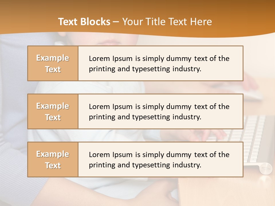 A Woman Holding A Baby Using A Laptop Computer PowerPoint Template