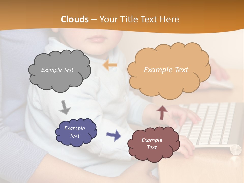 A Woman Holding A Baby Using A Laptop Computer PowerPoint Template