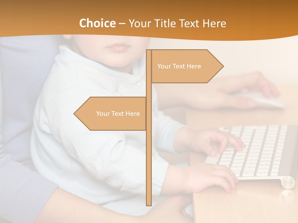 A Woman Holding A Baby Using A Laptop Computer PowerPoint Template