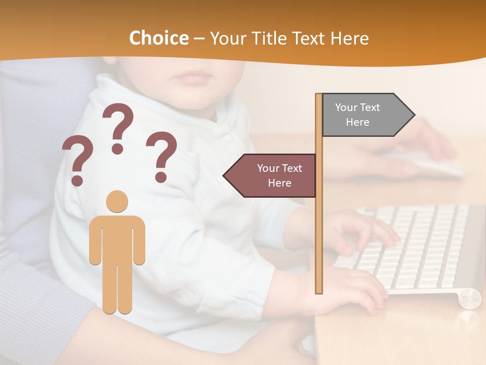 A Woman Holding A Baby Using A Laptop Computer PowerPoint Template