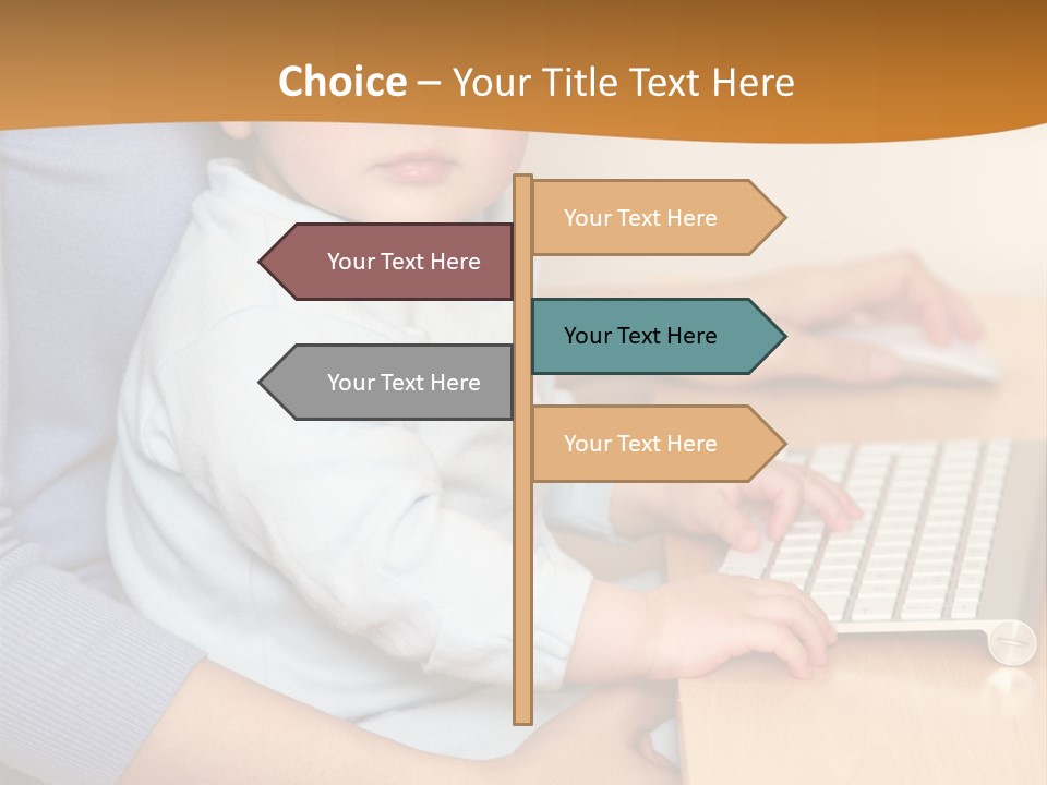 A Woman Holding A Baby Using A Laptop Computer PowerPoint Template