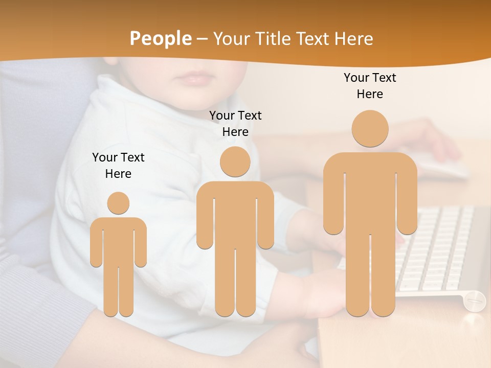 A Woman Holding A Baby Using A Laptop Computer PowerPoint Template