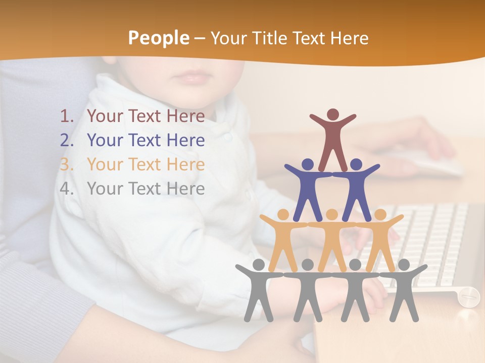 A Woman Holding A Baby Using A Laptop Computer PowerPoint Template