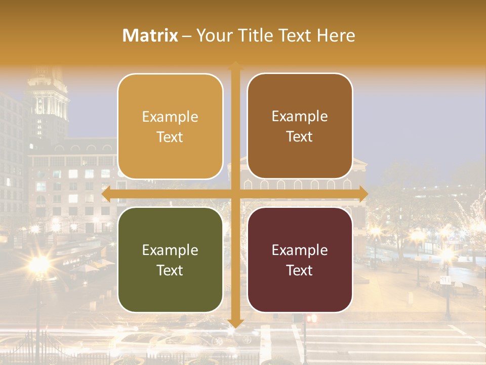 A Town Square With A Clock Tower At Night PowerPoint Template