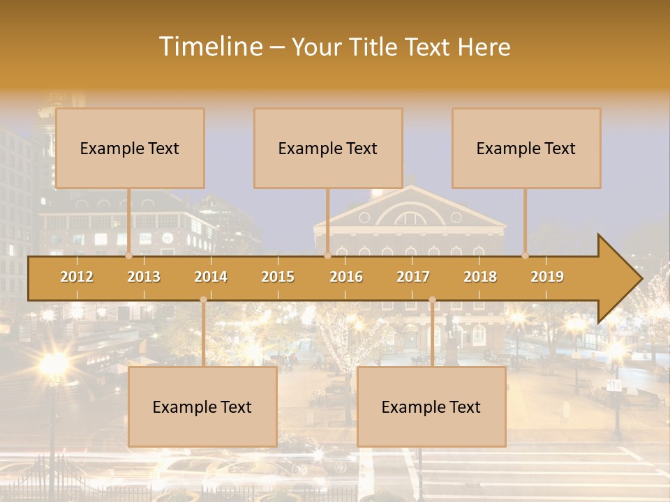 A Town Square With A Clock Tower At Night PowerPoint Template