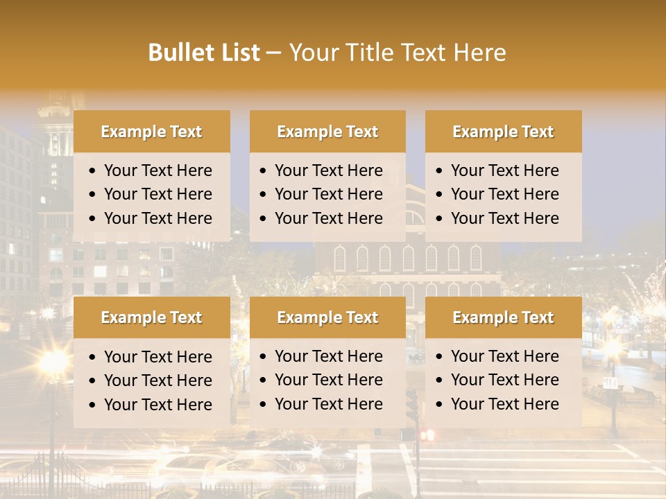 A Town Square With A Clock Tower At Night PowerPoint Template