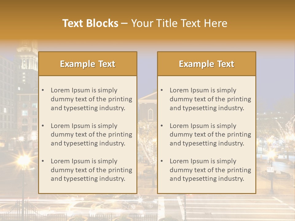 A Town Square With A Clock Tower At Night PowerPoint Template