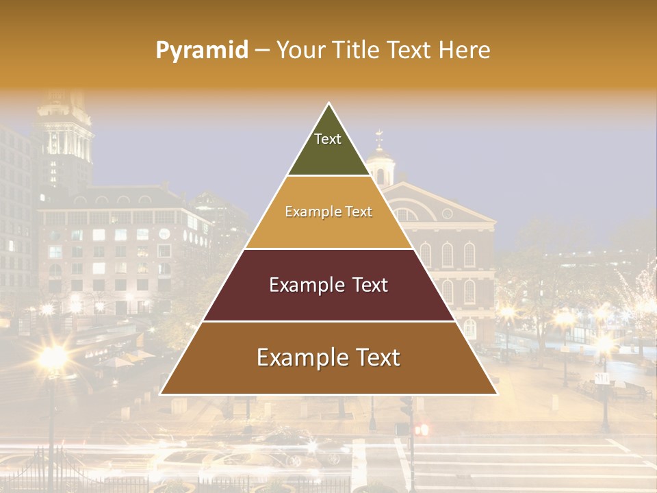 A Town Square With A Clock Tower At Night PowerPoint Template