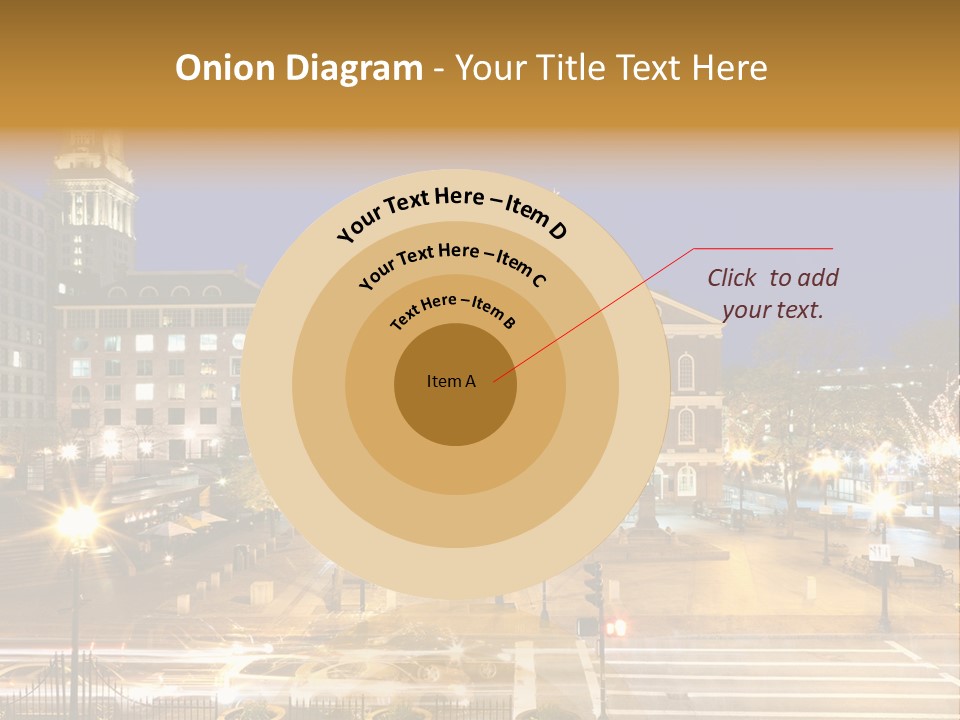 A Town Square With A Clock Tower At Night PowerPoint Template