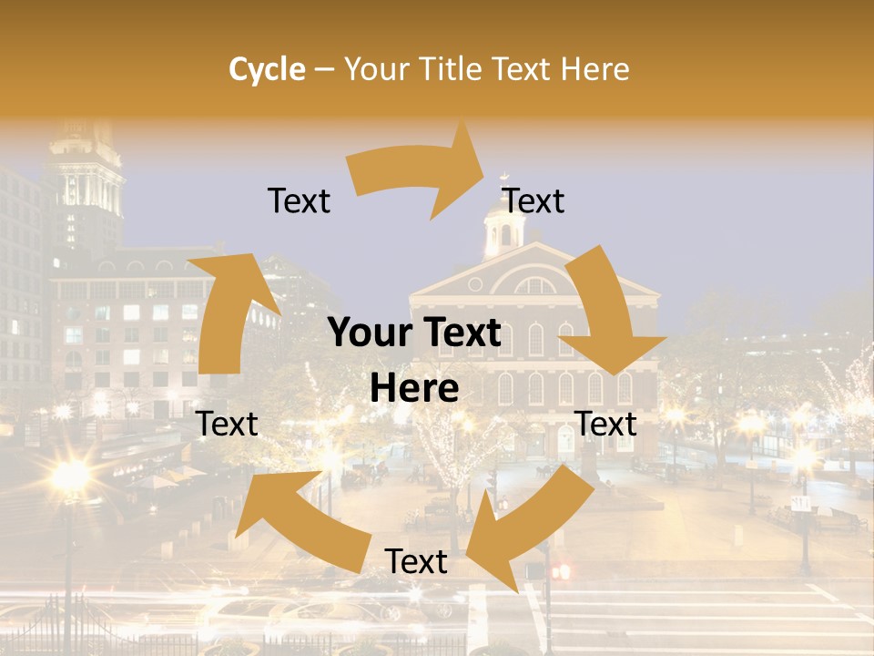 A Town Square With A Clock Tower At Night PowerPoint Template