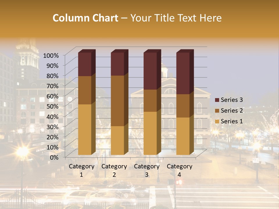 A Town Square With A Clock Tower At Night PowerPoint Template