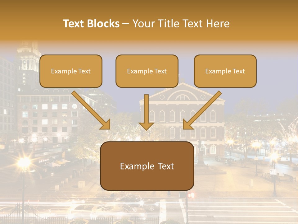 A Town Square With A Clock Tower At Night PowerPoint Template