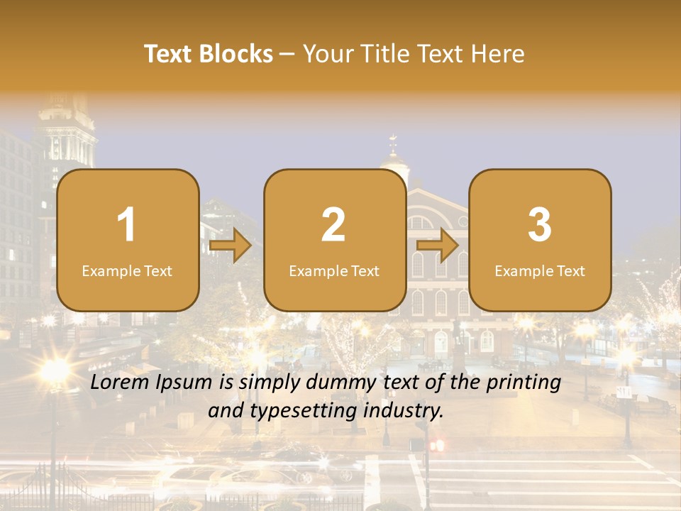 A Town Square With A Clock Tower At Night PowerPoint Template