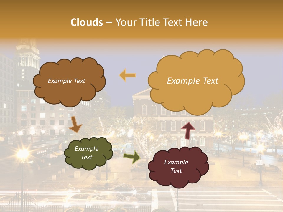 A Town Square With A Clock Tower At Night PowerPoint Template