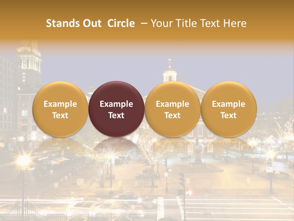 A Town Square With A Clock Tower At Night PowerPoint Template