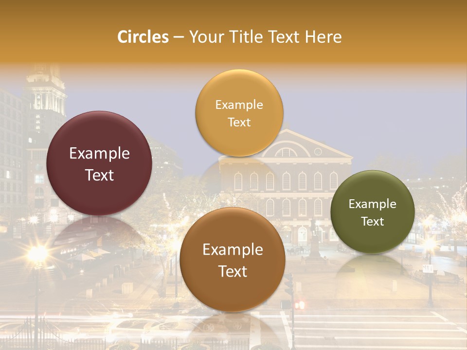 A Town Square With A Clock Tower At Night PowerPoint Template