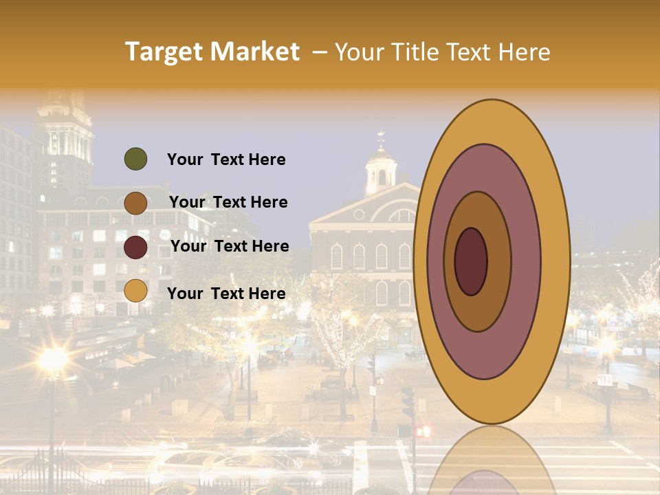 A Town Square With A Clock Tower At Night PowerPoint Template