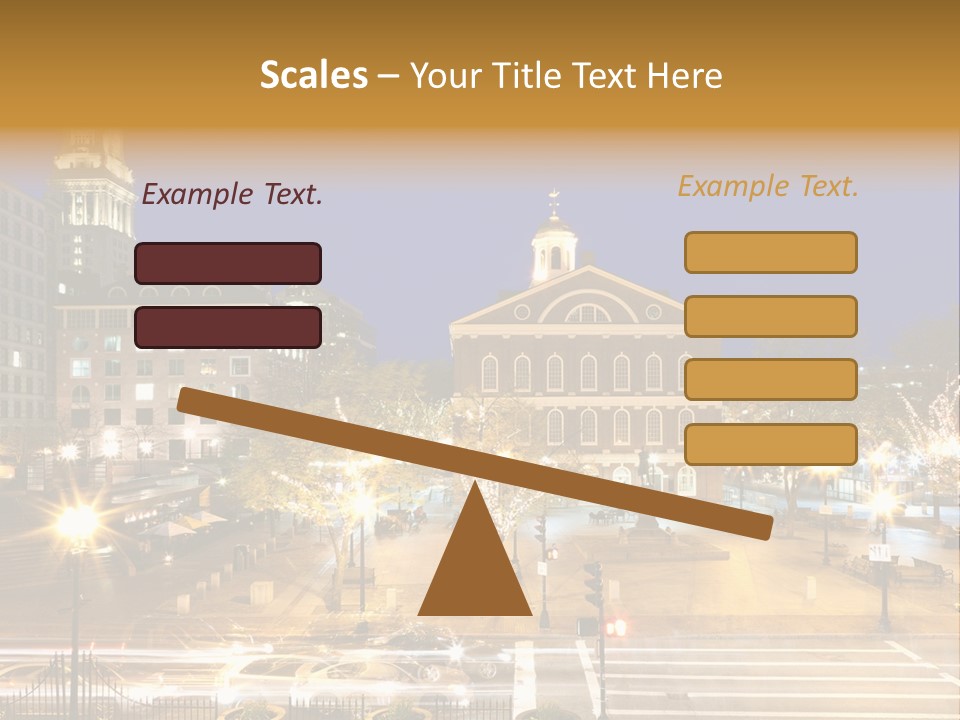 A Town Square With A Clock Tower At Night PowerPoint Template