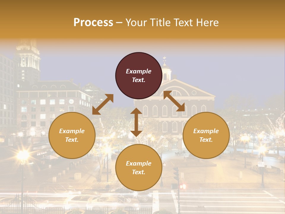 A Town Square With A Clock Tower At Night PowerPoint Template