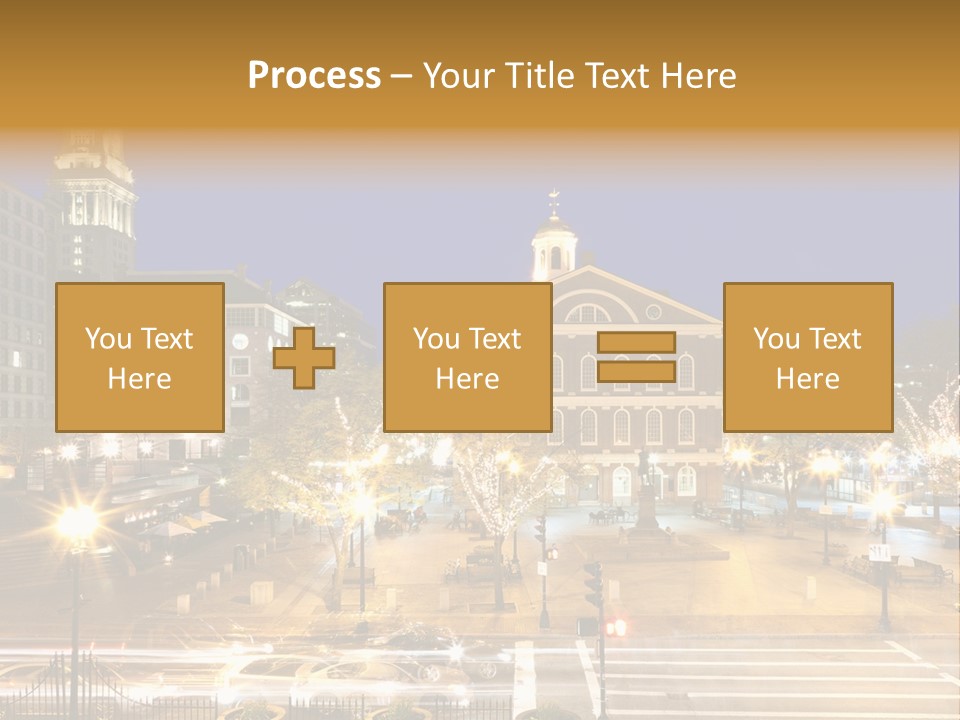 A Town Square With A Clock Tower At Night PowerPoint Template