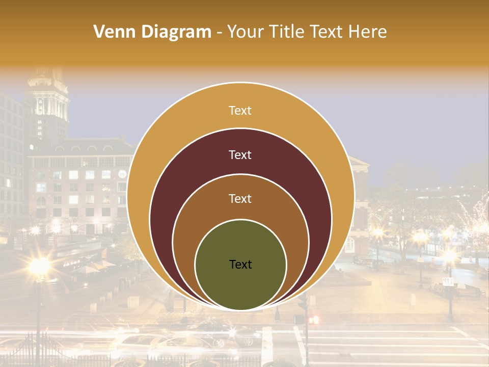 A Town Square With A Clock Tower At Night PowerPoint Template