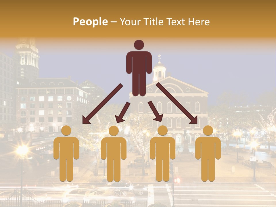 A Town Square With A Clock Tower At Night PowerPoint Template