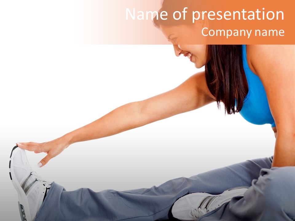 A Woman In A Blue Top Is Doing A Yoga Pose PowerPoint Template