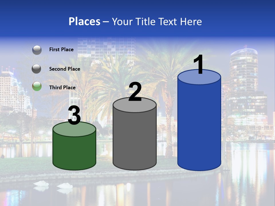A City Skyline With Palm Trees In The Foreground PowerPoint Template