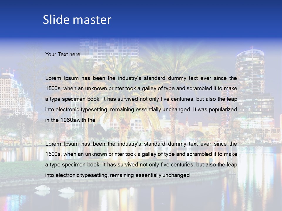 A City Skyline With Palm Trees In The Foreground PowerPoint Template
