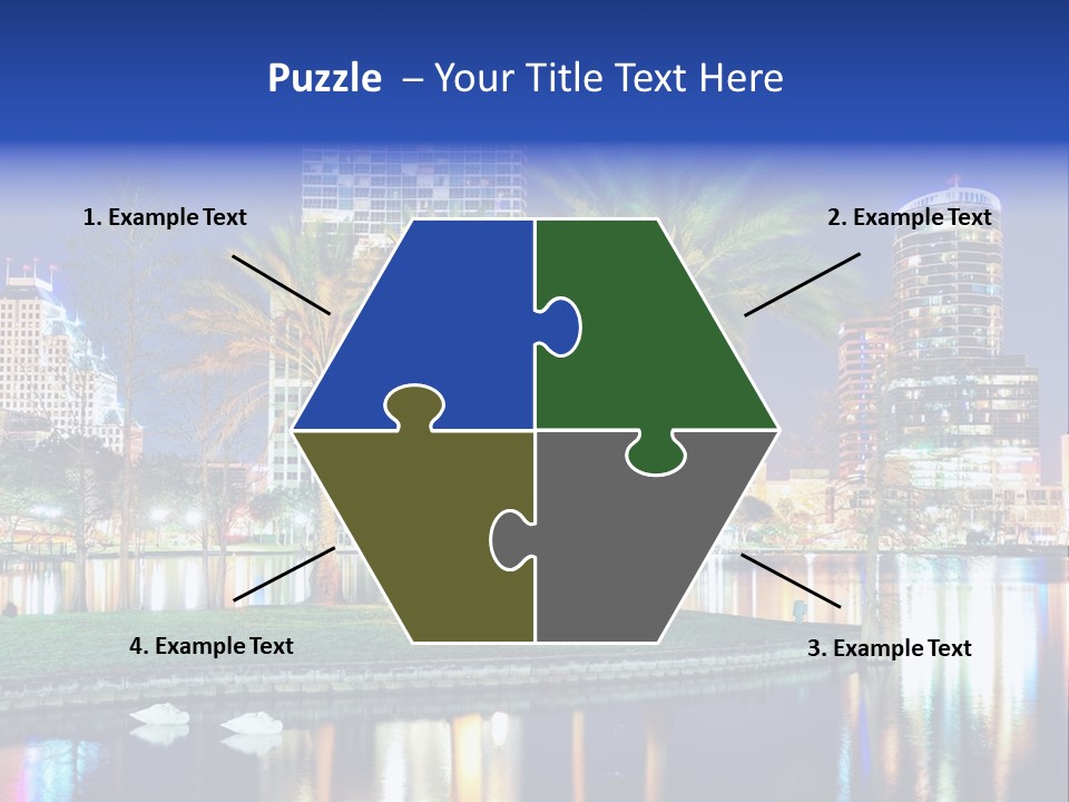A City Skyline With Palm Trees In The Foreground PowerPoint Template