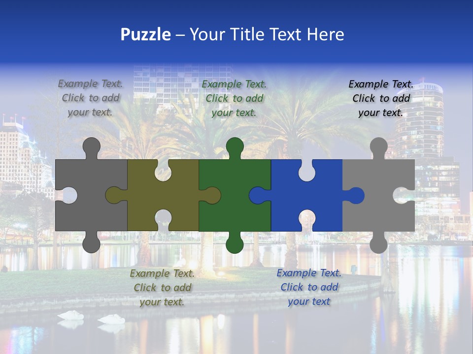 A City Skyline With Palm Trees In The Foreground PowerPoint Template