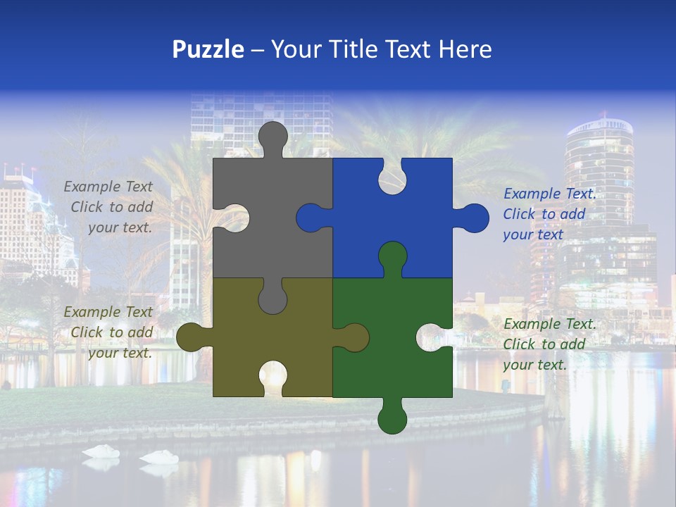 A City Skyline With Palm Trees In The Foreground PowerPoint Template