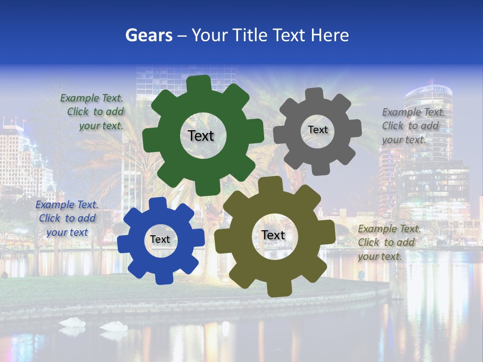 A City Skyline With Palm Trees In The Foreground PowerPoint Template