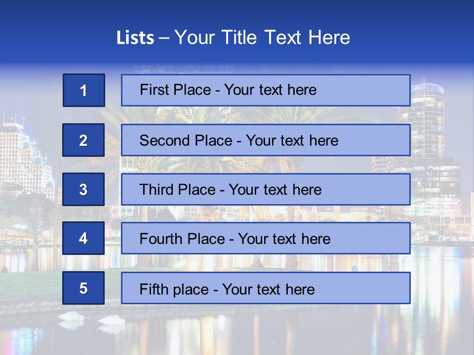 A City Skyline With Palm Trees In The Foreground PowerPoint Template