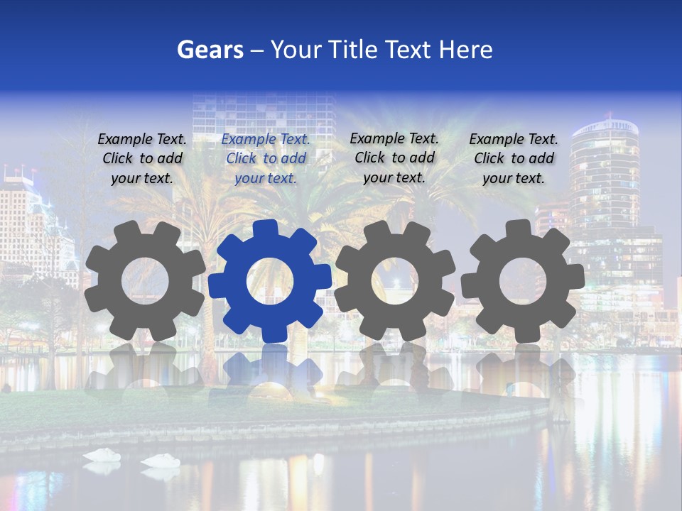 A City Skyline With Palm Trees In The Foreground PowerPoint Template