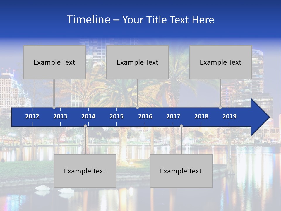 A City Skyline With Palm Trees In The Foreground PowerPoint Template