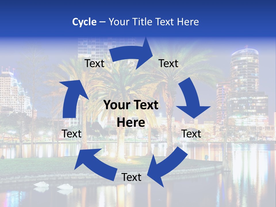 A City Skyline With Palm Trees In The Foreground PowerPoint Template