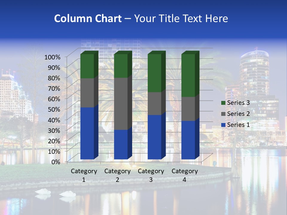 A City Skyline With Palm Trees In The Foreground PowerPoint Template