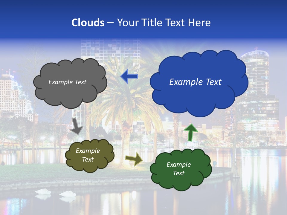 A City Skyline With Palm Trees In The Foreground PowerPoint Template