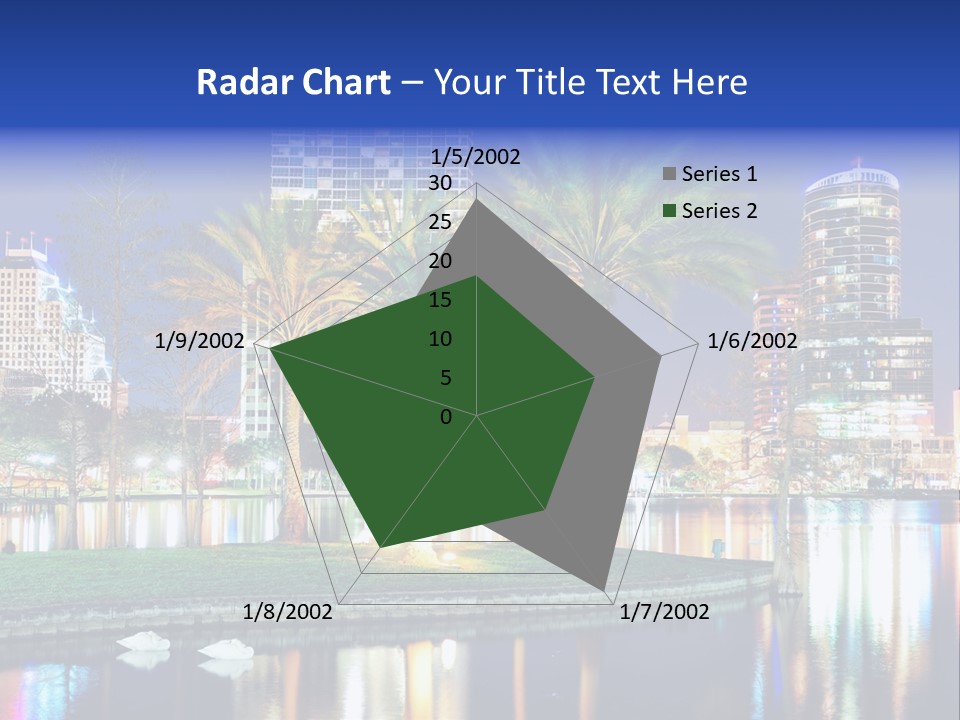 A City Skyline With Palm Trees In The Foreground PowerPoint Template