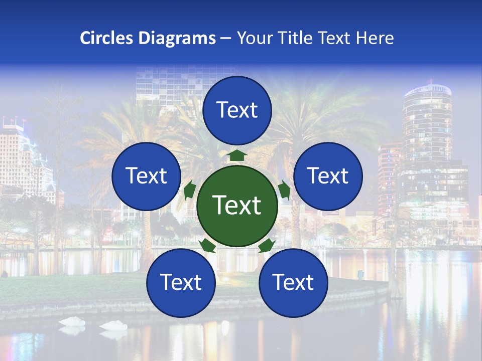 A City Skyline With Palm Trees In The Foreground PowerPoint Template