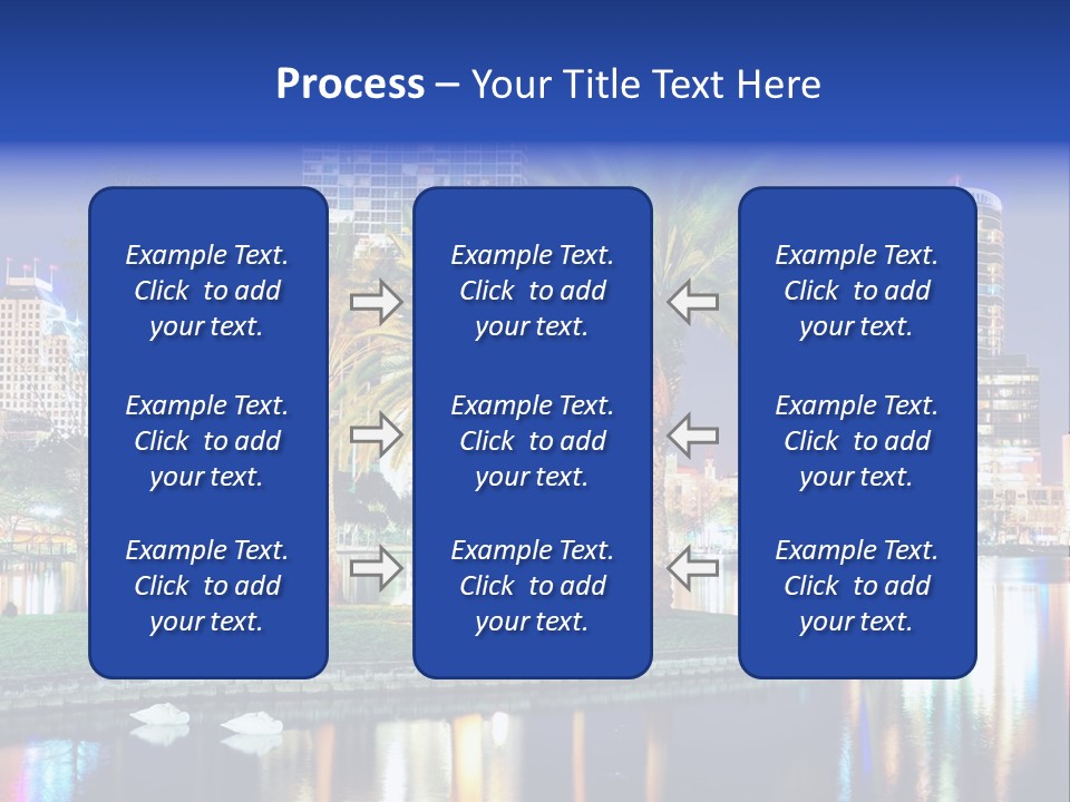 A City Skyline With Palm Trees In The Foreground PowerPoint Template