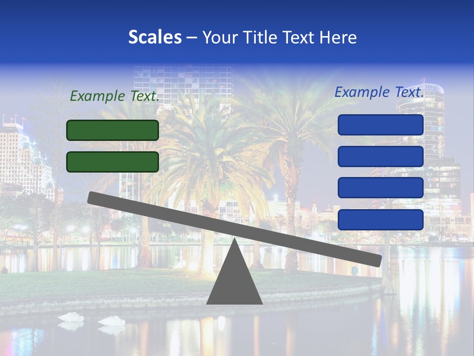 A City Skyline With Palm Trees In The Foreground PowerPoint Template