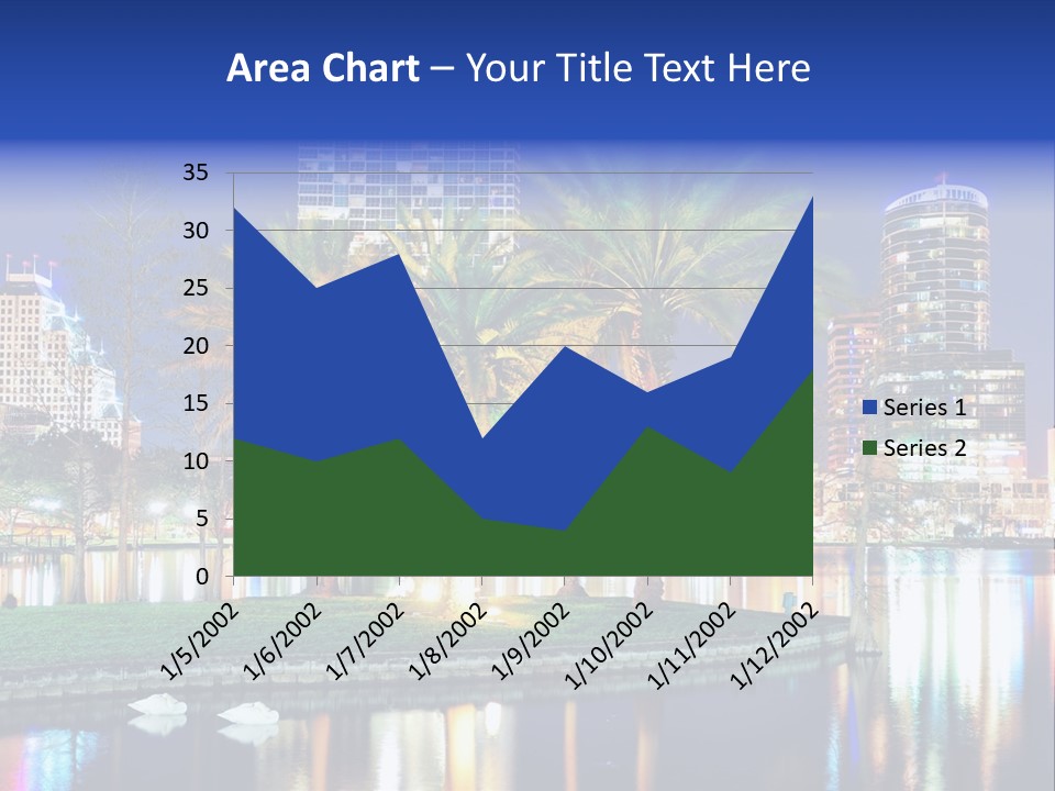 A City Skyline With Palm Trees In The Foreground PowerPoint Template